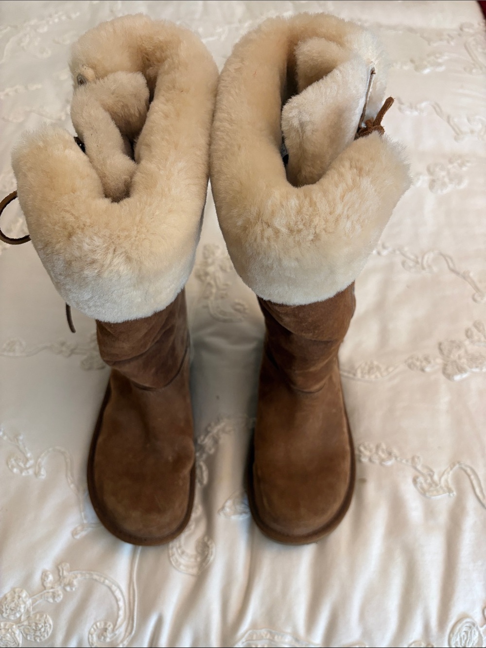 UGG Chestnut Brown Suede Shearling-Lined Mid-Calf Boots